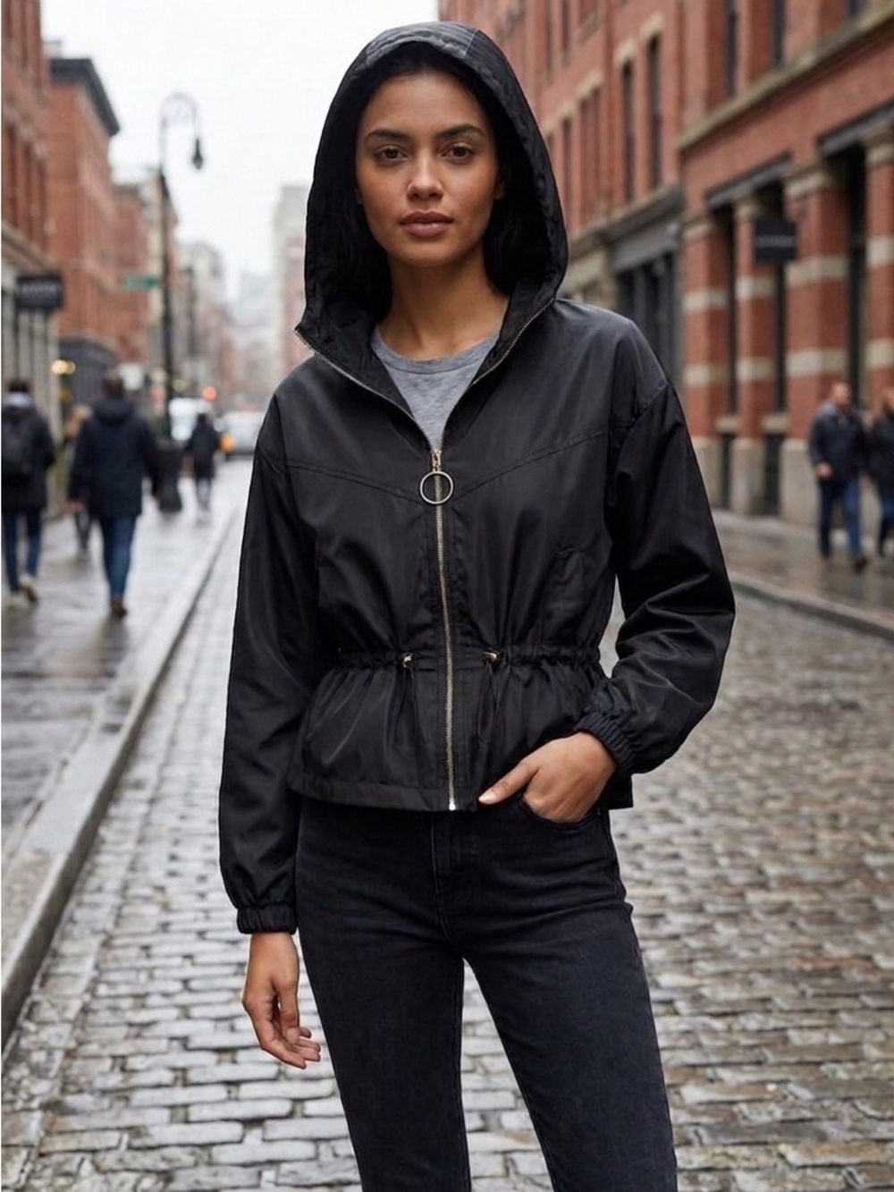 Black cropped rain Coat